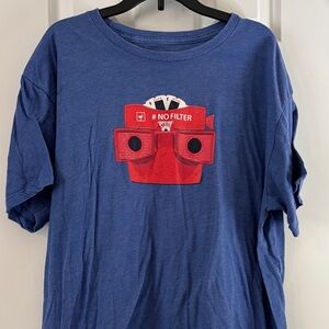 Blue Graphic Tee with Red Design